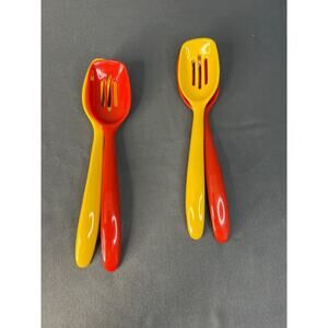 Vintage Hutzler No 516 Slotted Spoons Red Yellow Set of 4 7"
